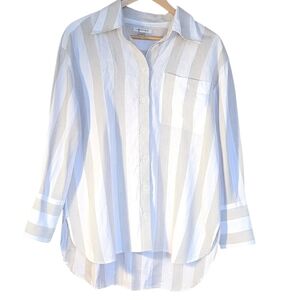 Banana Republic Beige and White Linen Shirt M Classic Preppy Beach Business